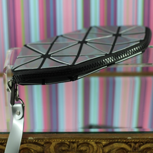 Geometric Design. Black & Silver . Wristlet, Clutch, Make up Bag - Picture 9 of 13